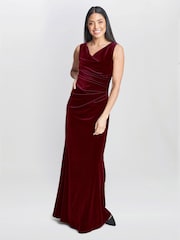 Gina Bacconi Red Selena Velvet Maxi Dress - Image 3 of 5