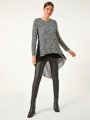 Roman Blue Ditsy Spot Print Chiffon Hem Tunic Top - Image 1 of 4