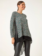 Roman Blue Ditsy Spot Print Chiffon Hem Tunic Top - Image 2 of 4