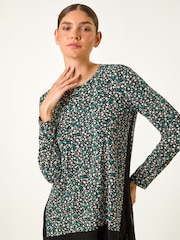 Roman Blue Ditsy Spot Print Chiffon Hem Tunic Top - Image 3 of 4