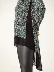 Roman Blue Ditsy Spot Print Chiffon Hem Tunic Top - Image 4 of 4