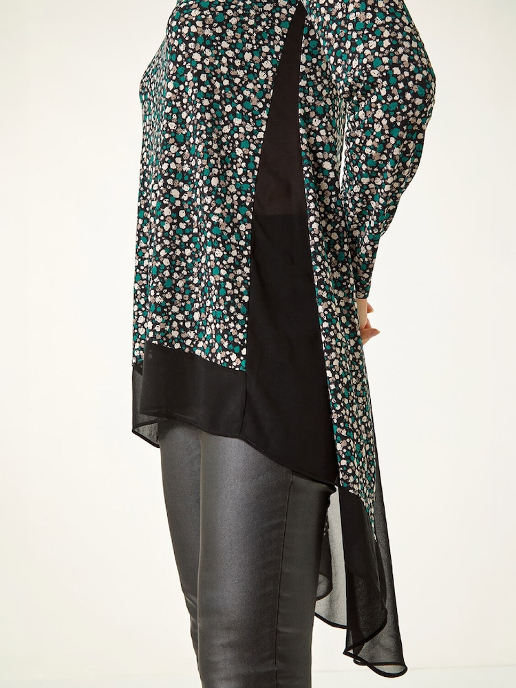 Roman Blue Ditsy Spot Print Chiffon Hem Tunic Top - Image 4 of 4 Roman Blue Ditsy Spot Print Chiffon Hem Tunic Top - Image 4 of 4