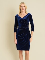 Gina Bacconi Blue Zoe Velvet Wrap Dress - Image 4 of 5