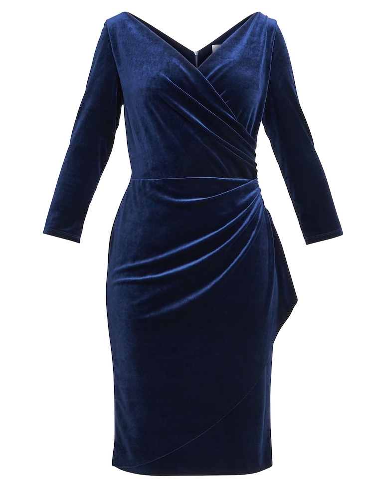 Gina Bacconi Blue Zoe Velvet Wrap Dress - Image 5 of 5