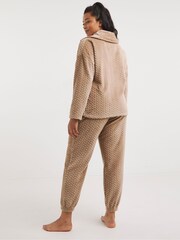 Figleaves Mocha Brown Luxury Soft Fleece Lounge Zip Top and Joggers Pyjama Set - Image 2 of 4