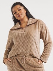 Figleaves Mocha Brown Luxury Soft Fleece Lounge Zip Top and Joggers Pyjama Set - Image 3 of 4