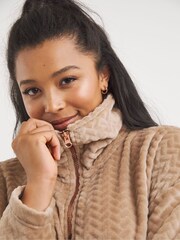 Figleaves Mocha Brown Luxury Soft Fleece Lounge Zip Top and Joggers Pyjama Set - Image 4 of 4