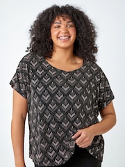 Roman Brown Curve Glitter Embellished Contrast Stretch Shift Dress - Image 4 of 5