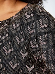 Roman Brown Curve Glitter Embellished Contrast Stretch Shift Dress - Image 5 of 5