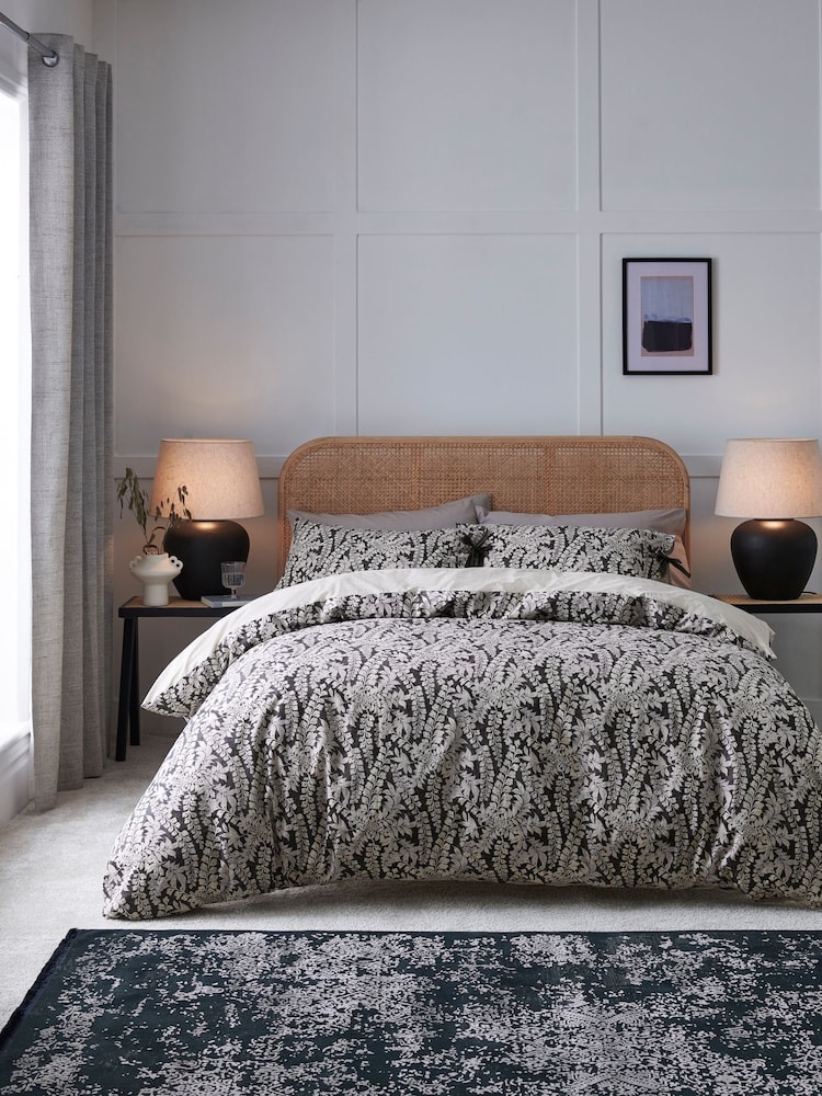 Monochrome Woodblock Reversible 100% Cotton Duvet Cover and Pillowcase Set - Image 1 of 6