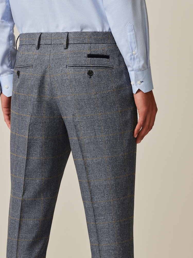 Blue Slim Fit Trimmed Check Suit Trousers - Image 2 of 7