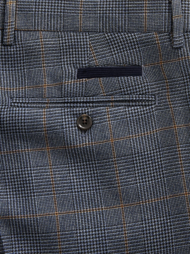 Blue Slim Fit Trimmed Check Suit Trousers - Image 9 of 9