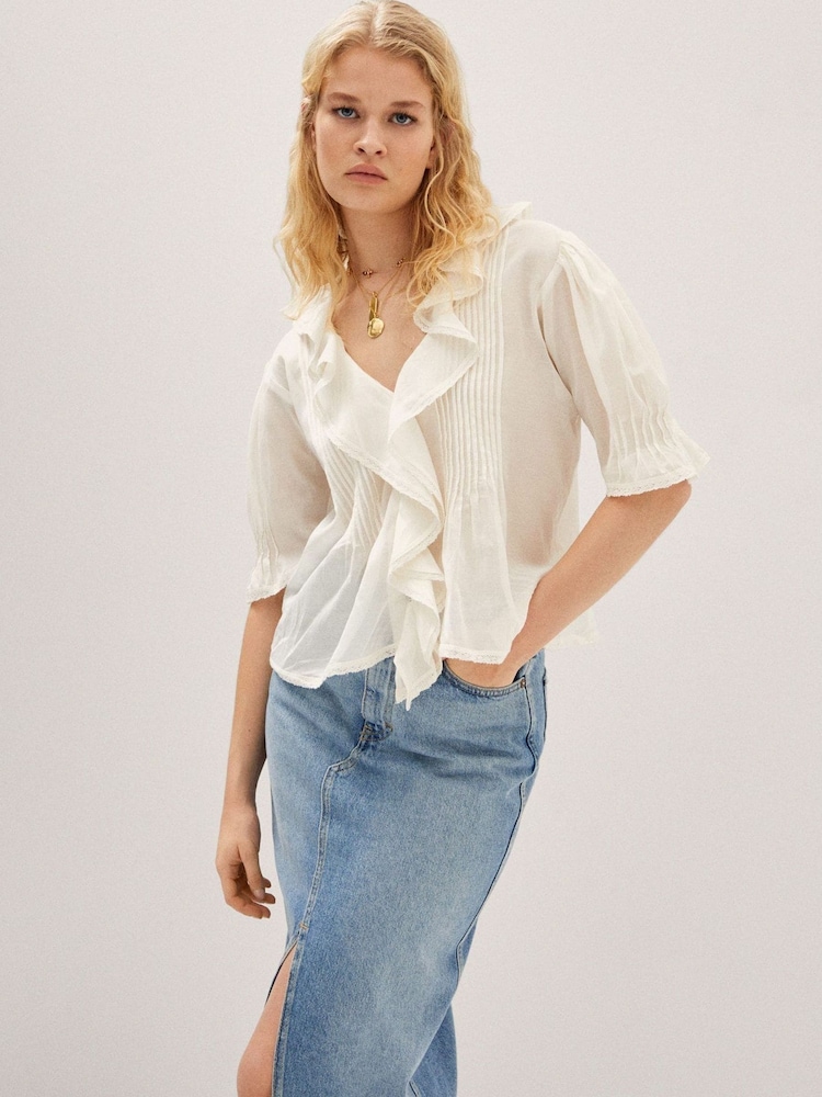 Mango Ruffled Puff Sleeves White Blouse - Image 1 of 5