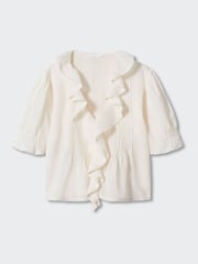 Mango Ruffled Puff Sleeves White Blouse - Image 4 of 5