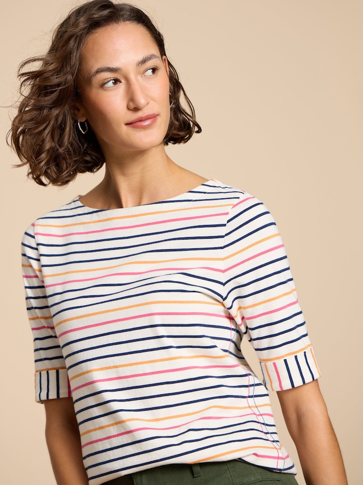 White Stuff White Boat Neck Sydney T-Shirt - Image 1 of 7