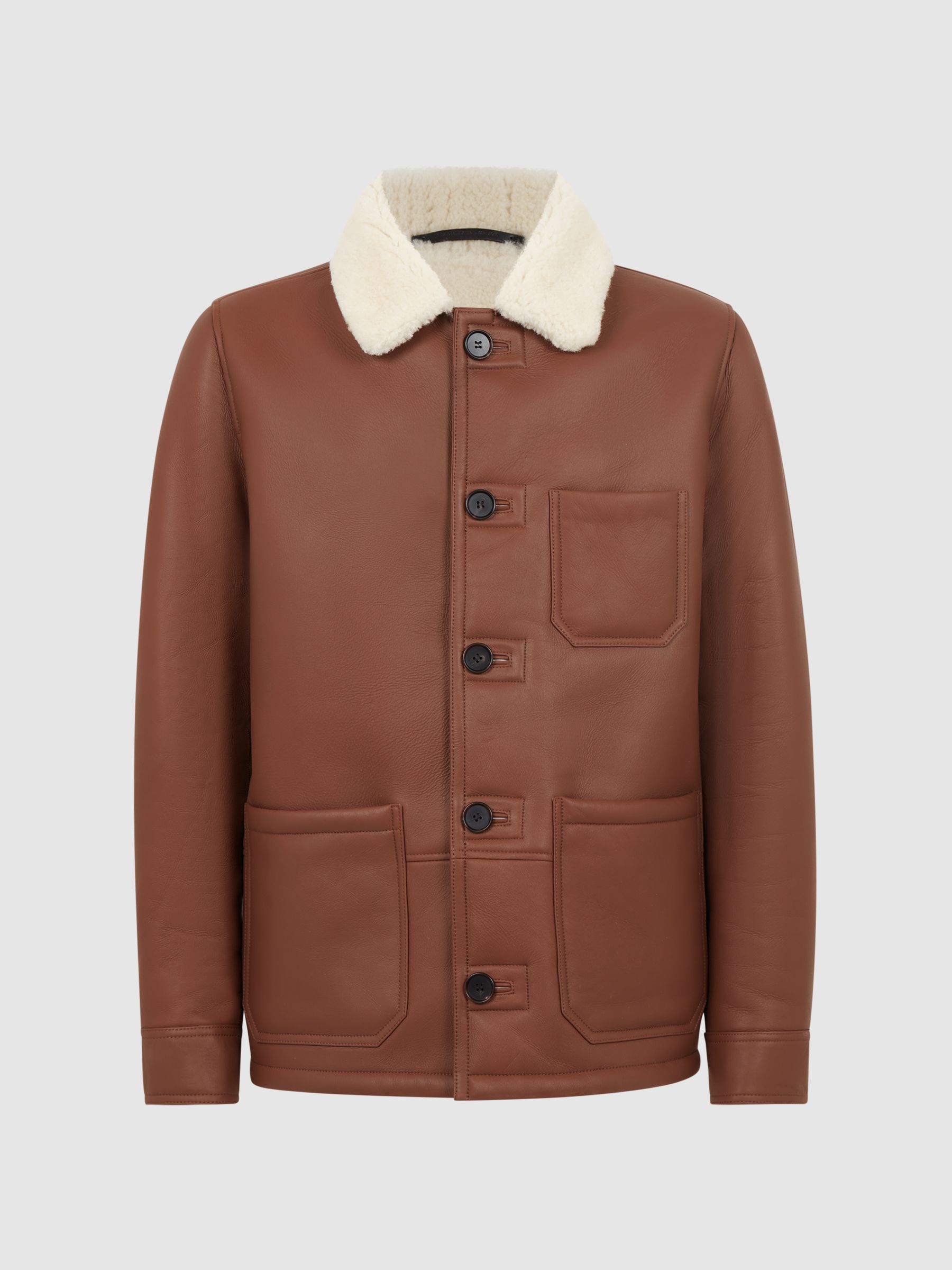 訳あり福袋 送料無料 セール わけあり 福袋 レディ Buy Reiss Button-Through Shearling Leather Atlanta Brown ジャケット・アウター