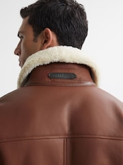 Reiss Brown Atlanta Leather Shearling Button-Through Jacket - Image 3 of 6