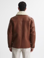 Reiss Brown Atlanta Leather Shearling Button-Through Jacket - Image 6 of 6