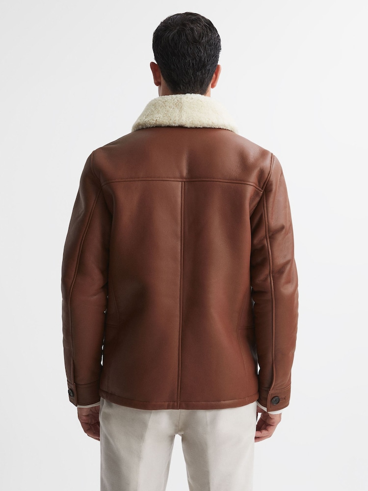 Reiss Brown Atlanta Leather Shearling Button-Through Jacket - Image 6 of 6 Reiss Brown Atlanta Leather Shearling Button-Through Jacket - Image 6 of 6