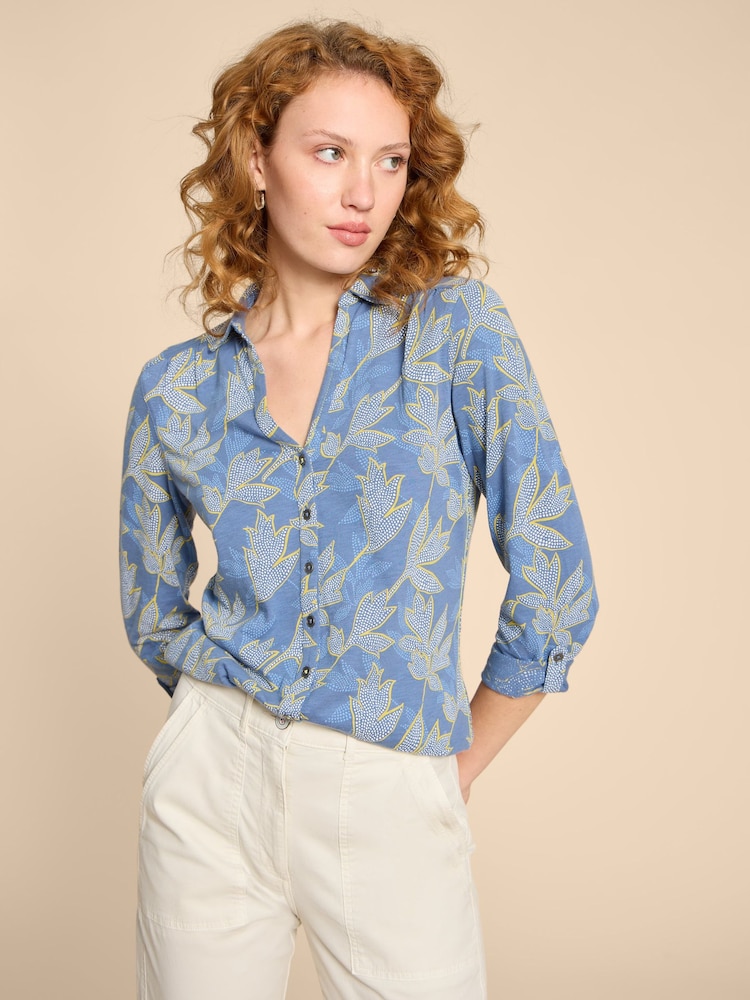 White Stuff Blue Petite Annie Jersey 100% Cotton Shirt - Image 1 of 7