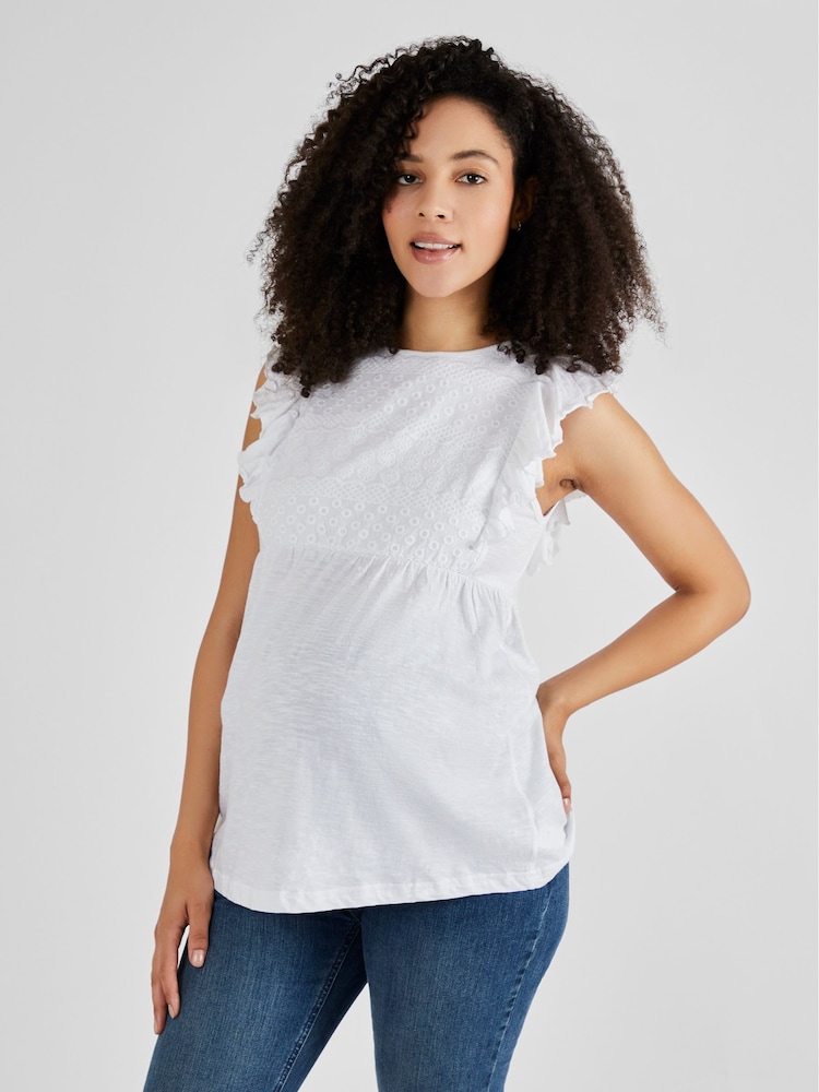JoJo Maman Bébé White Broderie Anglaise Maternity Top - Image 1 of 5