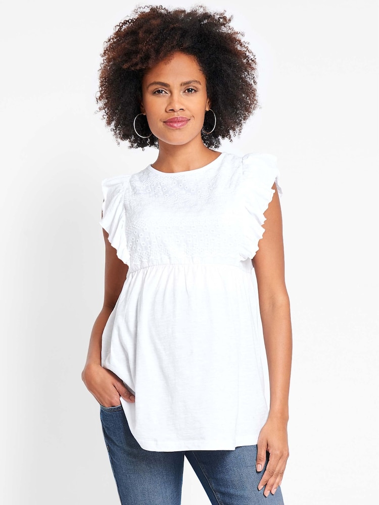 JoJo Maman Bébé White Broderie Anglaise Maternity Top - Image 10 of 10