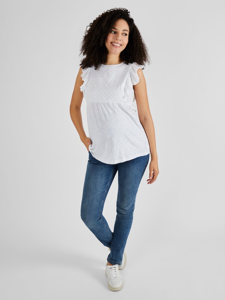 JoJo Maman Bébé White Broderie Anglaise Maternity Top - Image 2 of 5