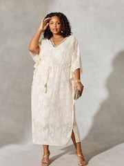 Live Unlimited Curve Nude Beaded Jacquard Kaftan Maxi Dress - Image 1 of 4