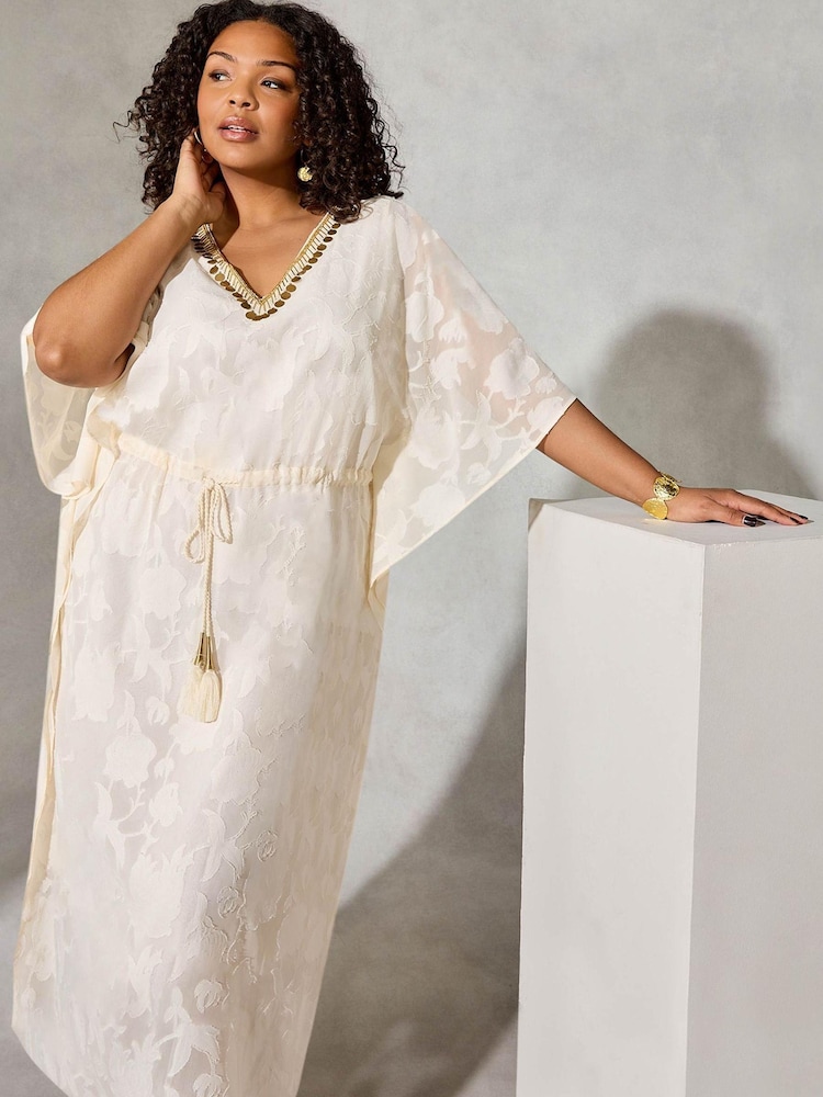Live Unlimited Curve Nude Beaded Jacquard Kaftan Maxi Dress - Image 2 of 4