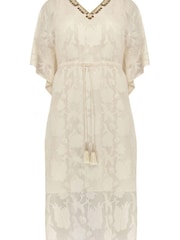 Live Unlimited Curve Nude Beaded Jacquard Kaftan Maxi Dress - Image 4 of 4