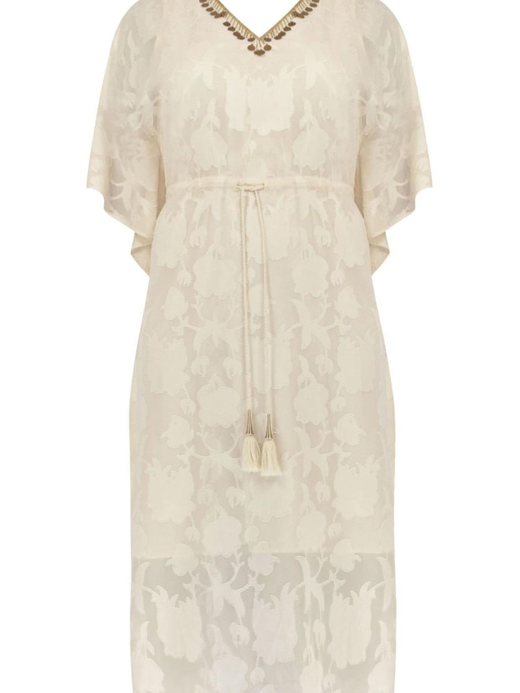Live Unlimited Curve Nude Beaded Jacquard Kaftan Maxi Dress - Image 4 of 4