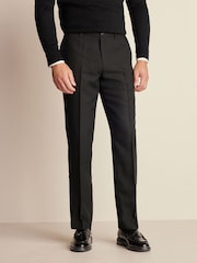 Black Trimmed Herringbone Textured Trousers - Image 1 of 9