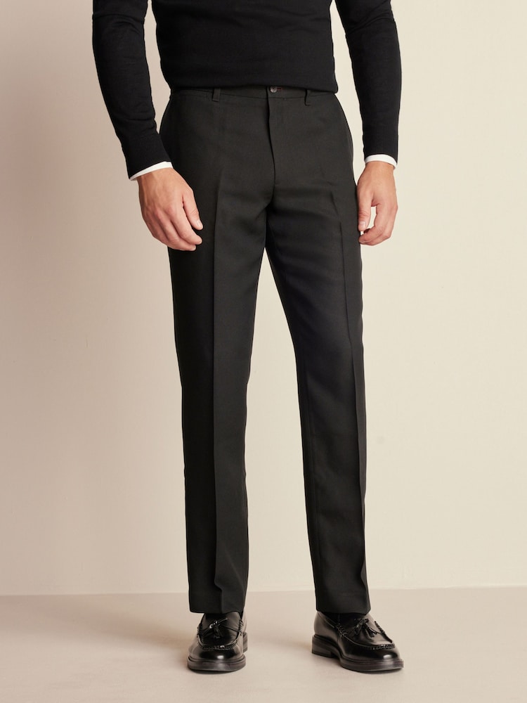 Black Trimmed Herringbone Textured Trousers - Image 1 of 9