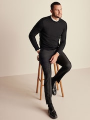 Black Trimmed Herringbone Textured Trousers - Image 2 of 9