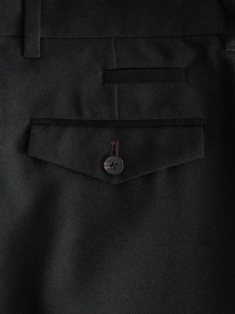 Black Trimmed Herringbone Textured Trousers - Image 9 of 9