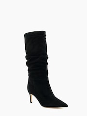 Schwarz - Dune London Slouch-Stiefel aus Veloursleder mit Raffung und Absatz - Bild 3 von 5
