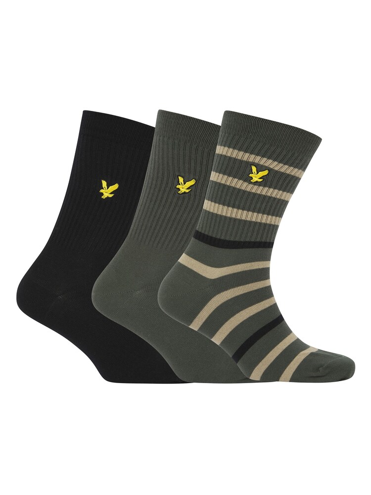 Lyle and Scott Fabian Rib Stripe Black Socks 3 Pack - Image 1 of 4