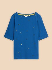 White Stuff Blue Sydney Boat Neck Embroidered T-Shirt - Image 5 of 7