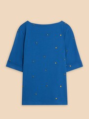 White Stuff Blue Sydney Boat Neck Embroidered T-Shirt - Image 6 of 7