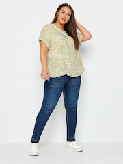 Yours Curve Green Half Placket Blouse - Image 2 of 4
