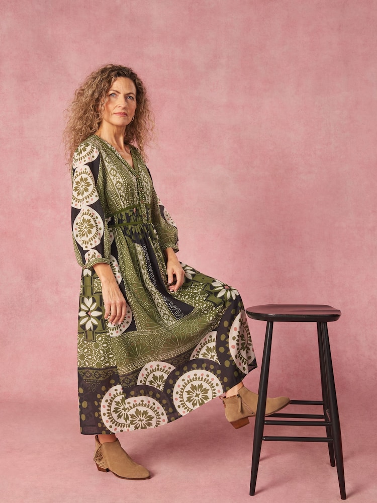 White Stuff Green Jenna Midi Dress - Image 1 of 9
