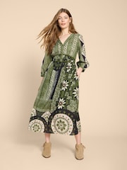White Stuff Green Jenna Midi Dress - Image 3 of 9