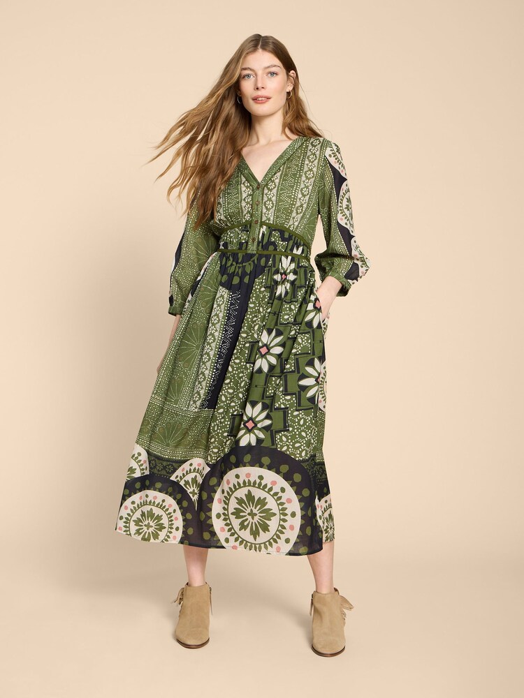 White Stuff Green Jenna Midi Dress - Image 3 of 9