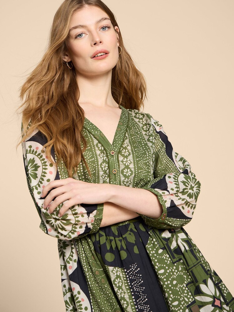 White Stuff Green Jenna Midi Dress - Image 6 of 9