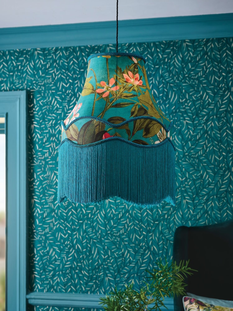 Clarke and Clarke Blue Passiflora Tassel Easyfit Lamp Shade - Image 1 of 2