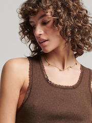 Superdry Brown Lace Trim Vest Top - Image 1 of 1