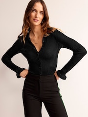 Boden Black Sparkle-Rib Collared Cardigan - Image 1 of 6