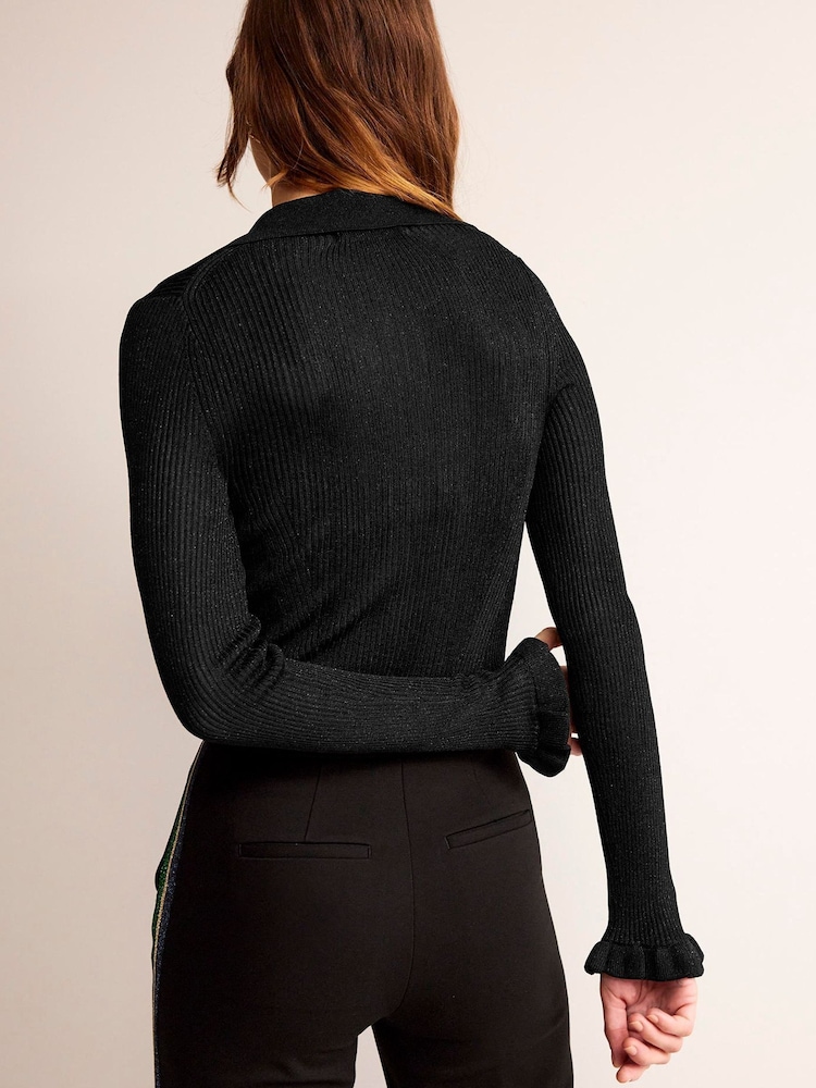 Boden Black Sparkle-Rib Collared Cardigan - Image 2 of 6