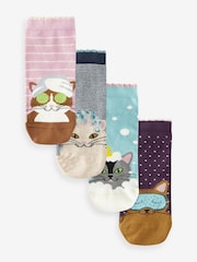 Blue/Pink Cat Spa Trainer Socks 4 Pack - Image 1 of 4