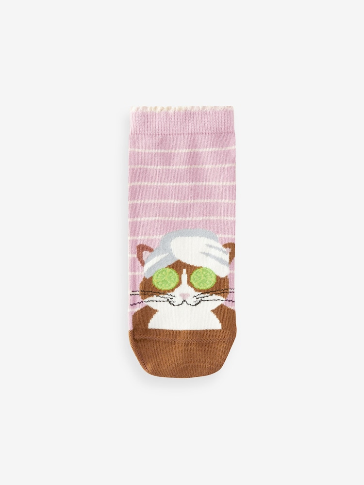 Blue/Pink Cat Spa Trainer Socks 4 Pack - Image 2 of 4